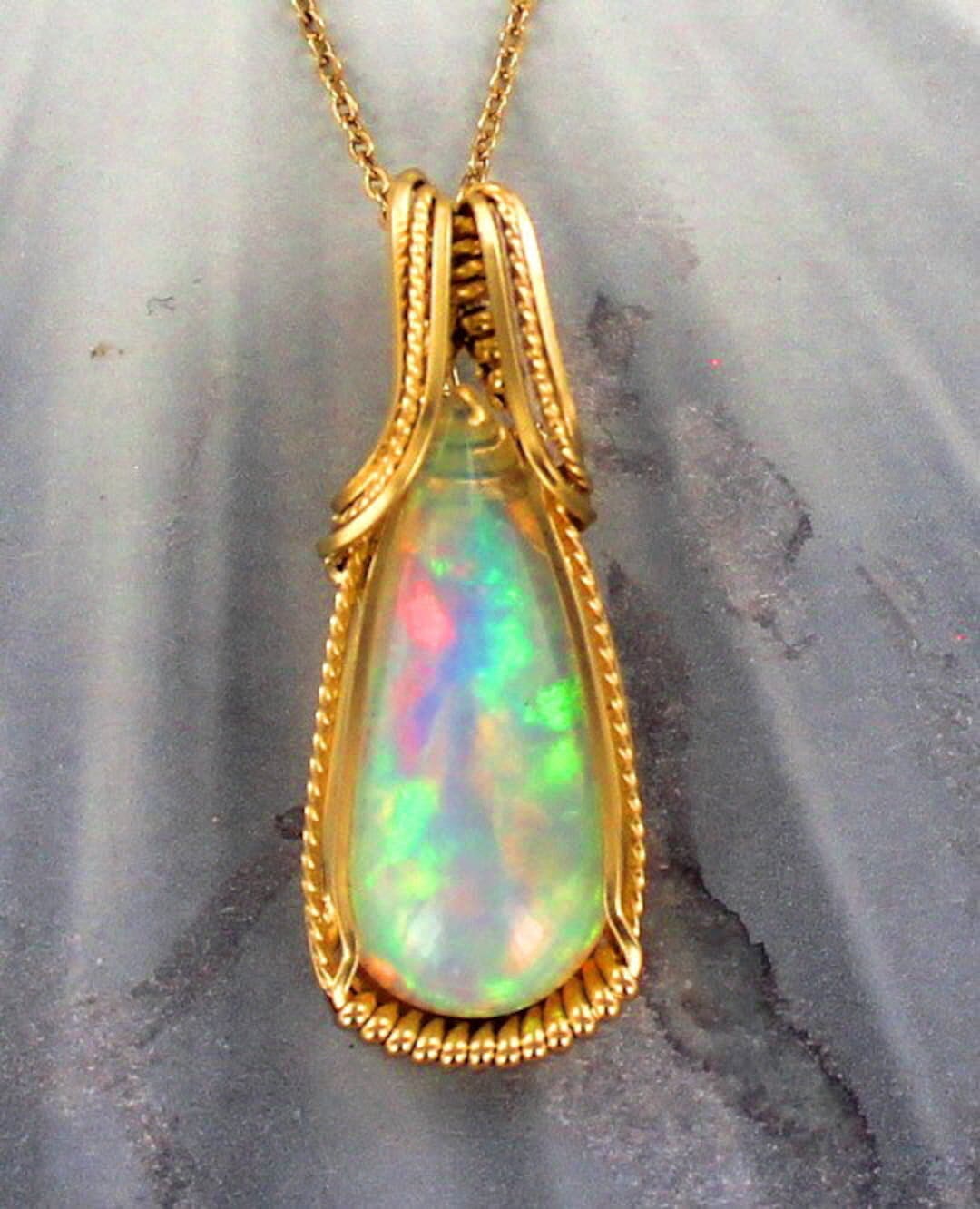 Genuine Opal Pendant 10 Carats Burns Red and Green Fire opal Jewelry ...