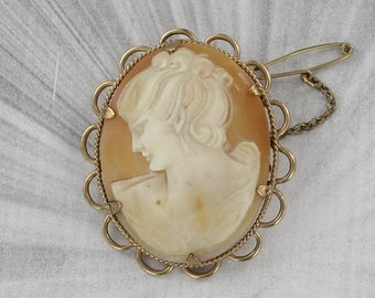 9 Ct. Antique Cameo - Shell   Cameo Pendant Necklace  Carved in Italy  in 14kt. Rolled Gold ----wire wrapped - Gift For Her
