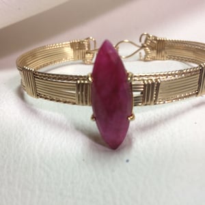Red Ruby Gemstone Bracelet   - 14kt Rolled Gold -- size  6 to 8 -  Wire Wrapped - Bangle bracelet-   Gemstone Bracelet