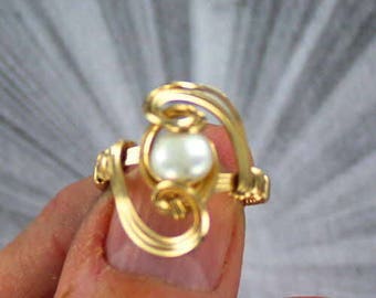 Pearl Ring In 14kt Rolled Gold Wire Wrapped, Cultured Pearl Ring, Gift For Her, Fresh Water Pearl Ring