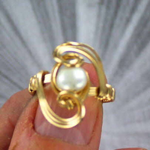 Pearl Ring In 14kt Rolled Gold Wire Wrapped, Cultured Pearl Ring, Gift For Her, Fresh Water Pearl Ring