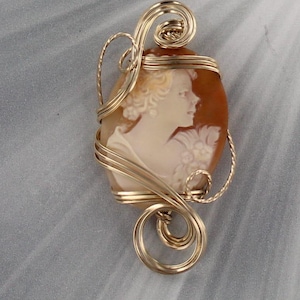 Vintage Antique Shell Cameo Pendant - Cameo  Necklace  - 14KT Rolled Gold  Setting - Wire Wrapped - Cameo Jewelry