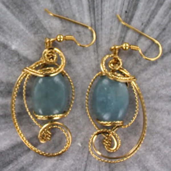 Aquamarine  Earrings  -  14kt Rolled Gold - Wire wrapped - Aquamarine Jewelry
