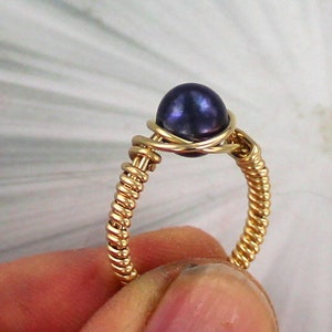 ROLLED GOLD 5 TO 15 WIRE WRAPPED BEAD RING BLACK PEARL GEMSTONE RING 14KT ROLLED GOLD 5 TO 15 WIRE WRAPPED BEAD RING BLACK PEARL GEMSTONE RING 14KT