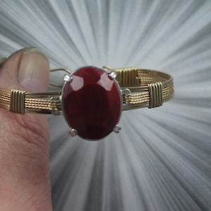 Red Ruby Gemstone Bracelet   - 14kt Rolled Gold -- size  6 to 8 -  Wire Wrapped - Bangle bracelet-   Gemstone Bracelet- Bangle - Cuff