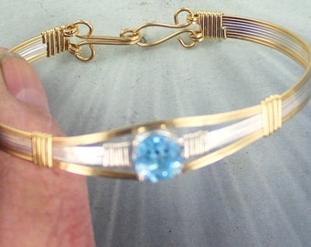 Blue Topaz Gemstone Bracelet - 14kt Rolled Gold -- size  6 to 8   - Bangle bracelet-   Gemstone Bracelet