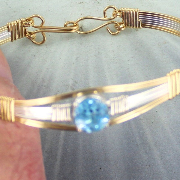 Blue Topaz Gemstone Bracelet - 14kt Rolled Gold -- size  6 to 8   - Bangle bracelet-   Gemstone Bracelet
