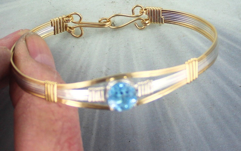 Blue Topaz Gemstone Bracelet 14kt Rolled Gold size 6 to 8 Bangle bracelet Gemstone Bracelet image 1