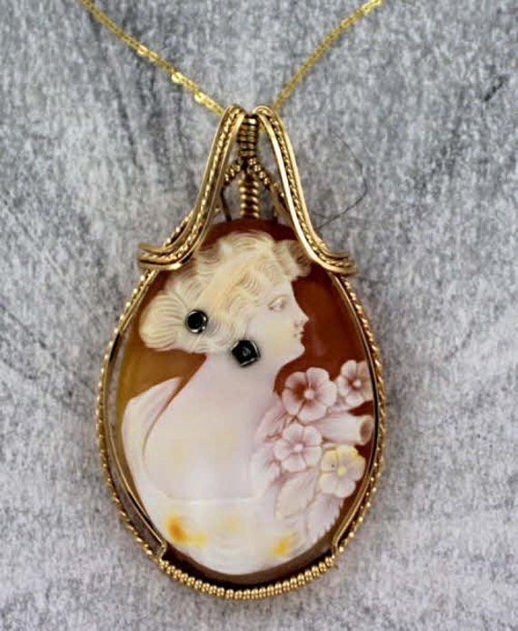 Antique   Cameo Necklace  - 14kt. Rolled Gold   -… - image 1