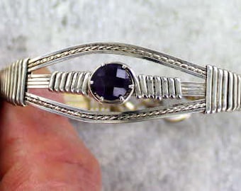 Amethyst  Gemstone Bracelet in  Sterling Silver  size  6 to 8  Wire Wrapped, Bangle bracelet, gemstone bracelet