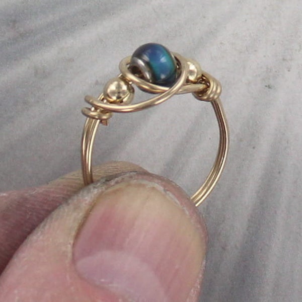 Mood Ring  --14kt Rolled Gold ---- -- Made to fit ------ Size 5 to 15 ----Wire Wrapped -  Mood Changing Jewelry