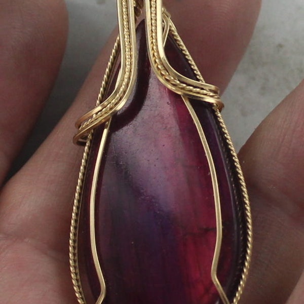 Red Labradorite   Pendant   - 14kt Rolled Gold -   Wire Wrapped  - Gift for her