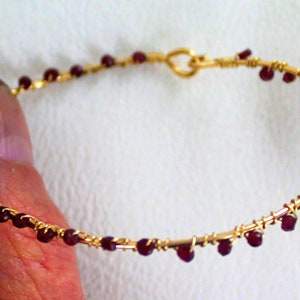 Genuine  Red Ruby Gemstone Bracelet -  - 14kt Rolled Gold -- size  6 to 8 -  Wire Wrapped - Bangle bracelet-   Gemstone Bracelet