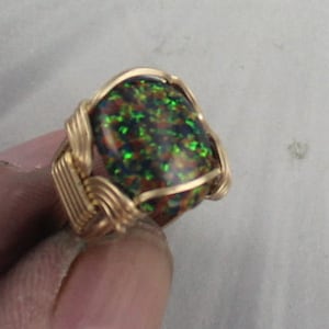 Black Opal Ring In  14kt Rolled Gold   -- Wire Wrapped -- Opal Ring - Gift for her
