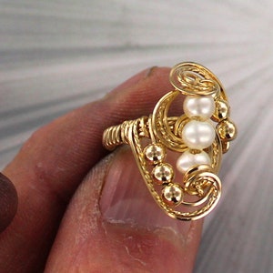 Pearl Ring in 14kt Rolled Gold Wire Wrapped, Cultured Pearl Ring, Gift for her, gold pearl ring
