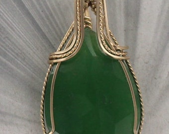 Genuine  Emerald  -  Necklace - 14kt. Rolled Gold -  Wire Wrapped- Gift for her- Emerald Jewelry