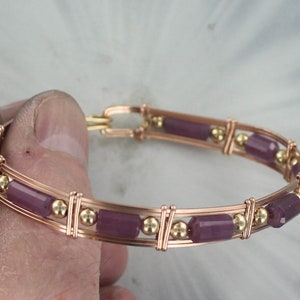 Red Ruby Gemstone Bracelet   - 14kt Rose Rolled Gold -- size  6 to 8 -  Wire Wrapped - Bangle bracelet-   Gemstone Bracelet
