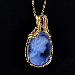 Agate  Cameo  Necklace -  14kt Rolled Gold - Carved In Germany - Gift For Her- 18x25 - With Chain