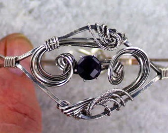 Amethyst  Gemstone Bracelet in  Sterling Silver  size  7  Wire Wrapped, Bangle bracelet, gemstone bracelet