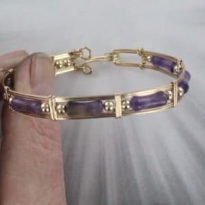Amethyst Gemstone Bracelet - 14kt Rolled Gold - Gemstone Bracelet Cuff Bracelet - Amethyst jewelry - Hand Crafted - Bangle