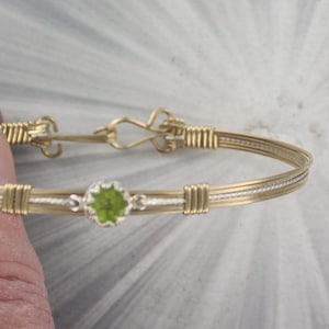 Peridot   Gemstone Bracelet -  14kt Rolled Gold  - size  6 to 8 -  Wire Wrapped - Bangle bracelet-   Gemstone Bracelet