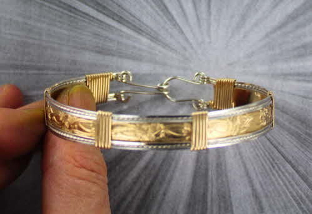 Sterling Silver and 14kt Rolled Gold Bracelet Sizes 6 to 8 Wire Wrapped ...