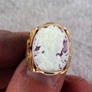 Cameo  Ring  -  14Kt. Rolled Gold  - Lady With Bird  - Made To Order -  Size 5 to 15