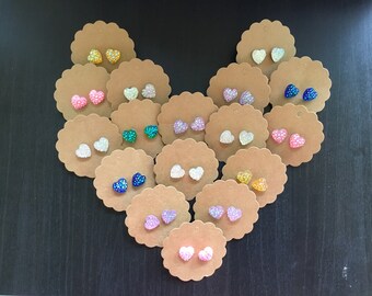 Sparkly resin heart earrings - various colours