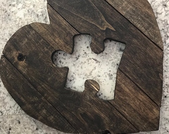 Personalised Laser Cut Interlocking Puzzle Heart Autism Aware Ply Wood Craft