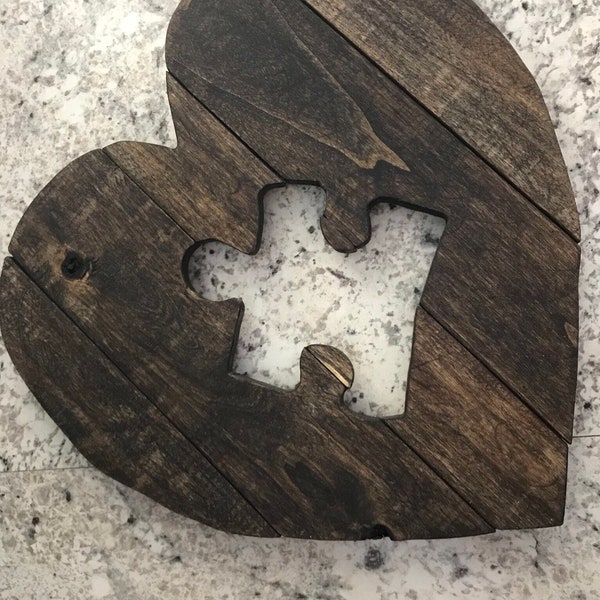 Wooden Heart | Puzzle Piece Cut Out | Autism | Unique Decor