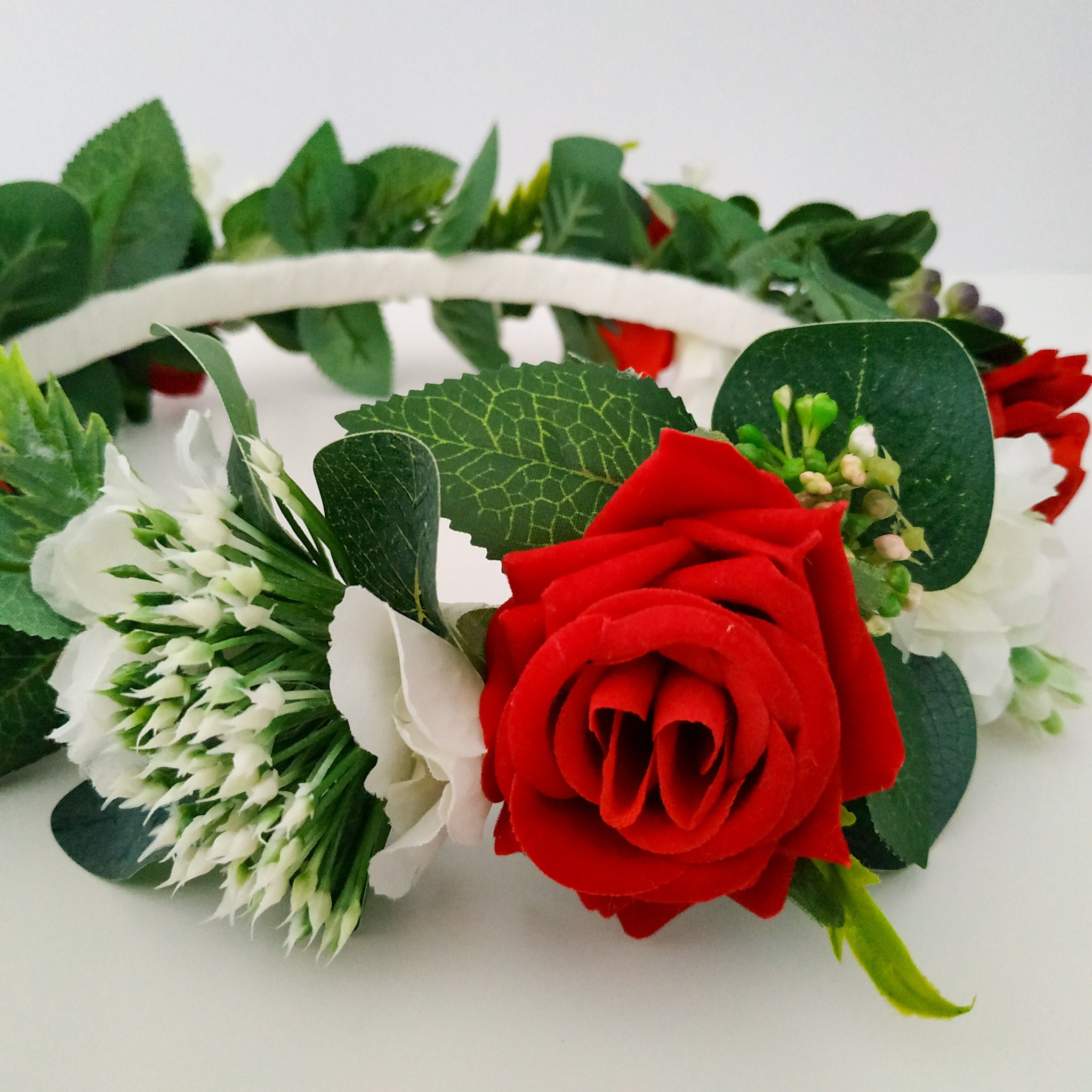 Red Rose and White Flower Crown Etsy UK