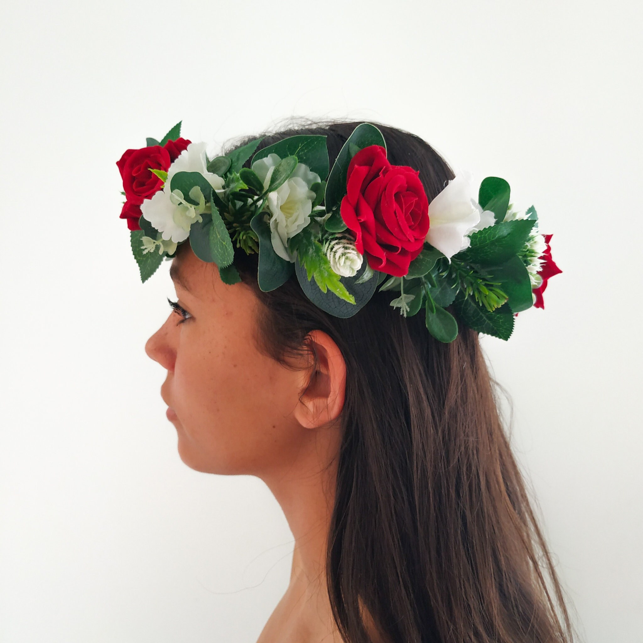 Red Rose and White Flower Crown Etsy UK