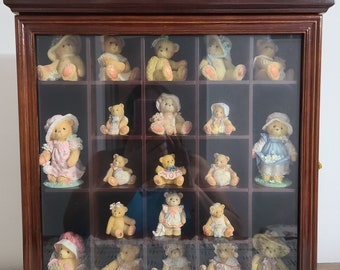 Cherry Wood Curio With 21 Cherished Teddies Figurines