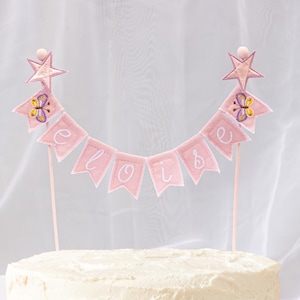 Butterfly Fairy Cake Topper - Personalized Embroidery Topper, Birthday Name Topper, 1st Birthday Decor, Baby Shower Decoration