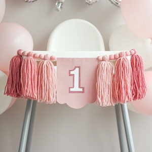 First year down birthday, high chair banner 1st birthday girl, one year old girl birthday decorations, high chair garland blush pink