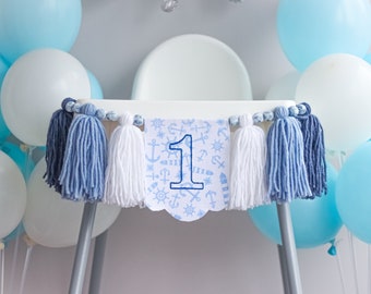 Blue Banner First Birthday Boy, Blue High Chair Yarn Banner, Baby Boy Birthday Banner, Blue 1st Birthday Banner, Linen High Chair Banner