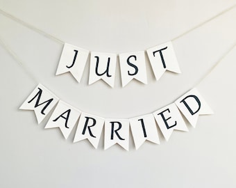 Schwarzes „Just Married“-Banner / „Just Married“-Schild fürs Auto / Hochzeitsdekoration, rustikales Banner / „Just Married“-Autodekoration / „Just Married“-Girlande