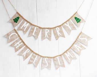 Merry Christmas Burlap Garland: Rustic Holiday Mantel Decor