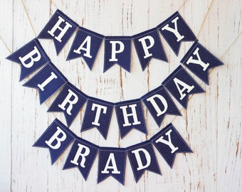 Happy birthday banner personalized Bunting baby blue Two year old birthday boy Birthday banner fabric Happy anniversary banner