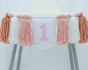 Pink Embroidered High Chair Banner: 1st Birthday Girl Cake Smash Decor