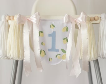 Embroidered La Dolce Vita High Chair Banner, Neutral 1st Birthday Decor, Personalized Baby Lemon Banner