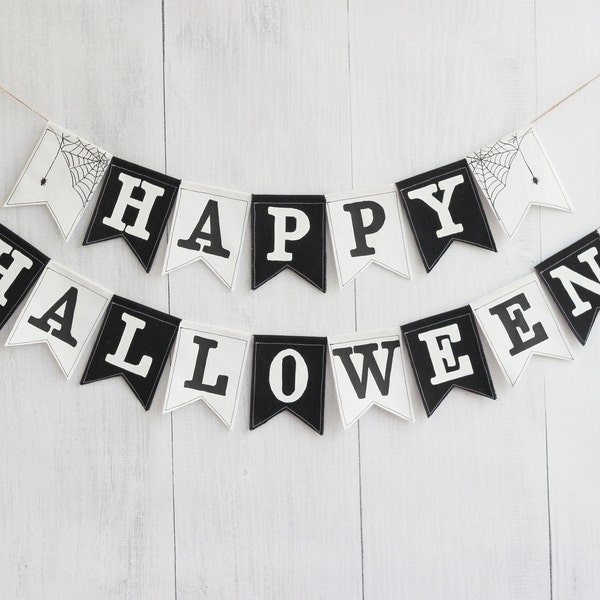 Happy halloween decor Rustic fall decor Happy halloween banner Linen halloween party Happy halloween garland Fall banner living room decor