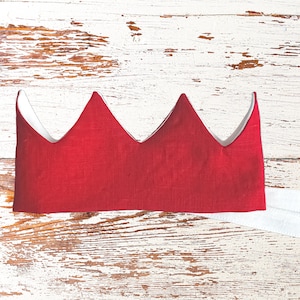 Birthday Crown Baby – Red Linen Baby Crown – Custom Fairy Name Crown – First Birthday Crown Girl – Personalized Baby Gift
