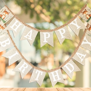 Woodland birthday garland Burlap happy birthday banner Happy birthday banner fabric Happy birthday banner personalized
