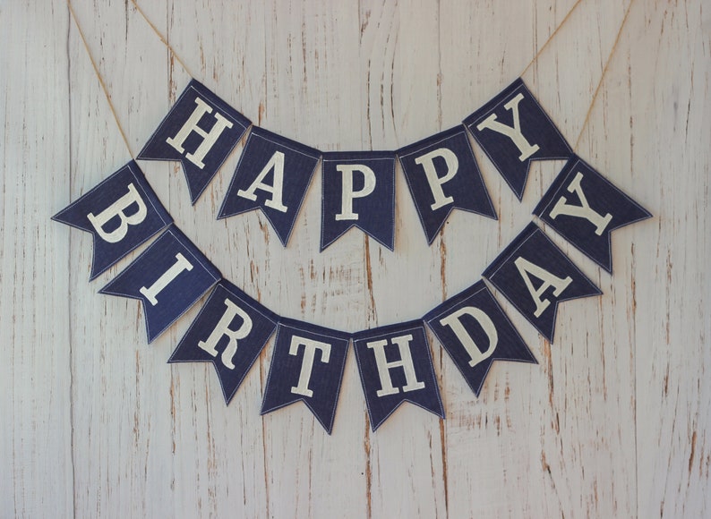 navy blue birthday banner happy birthday linen garland
