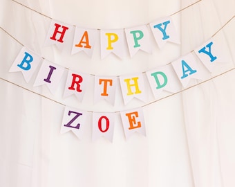 Custom Rainbow Birthday Garland: Reusable Fabric Party Banner
