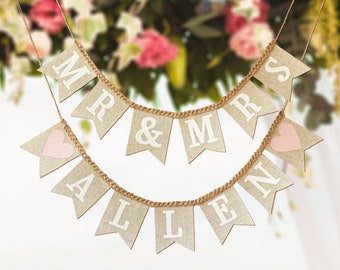 Personalized Mr & Mrs Burlap Banner: Rustic Wedding Decor