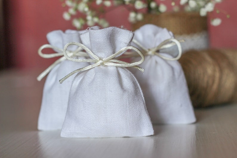 White Linen Bags Burlap Bags for Favors Small Fabric Pouch Etsy