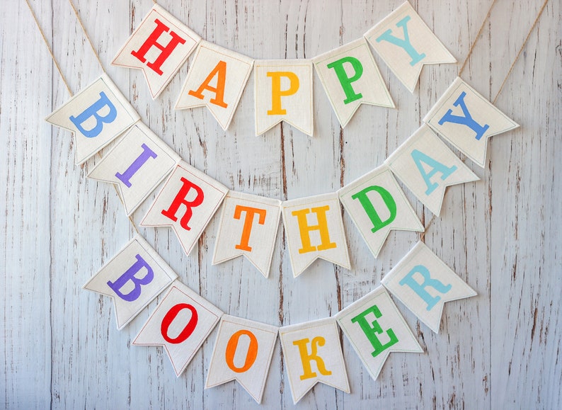 Happy birthday personalized name banner Fabric rainbow garland Etsy