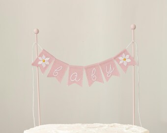 Personalized Embroidered Name Cake Topper with Daisy Flowers, One Cake Topper for Groovy 1st Birthday & Cake Smash Decor